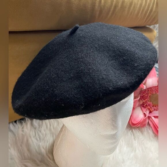 Vintage Black Wool Beret Hat OS - Picture 1 of 5
